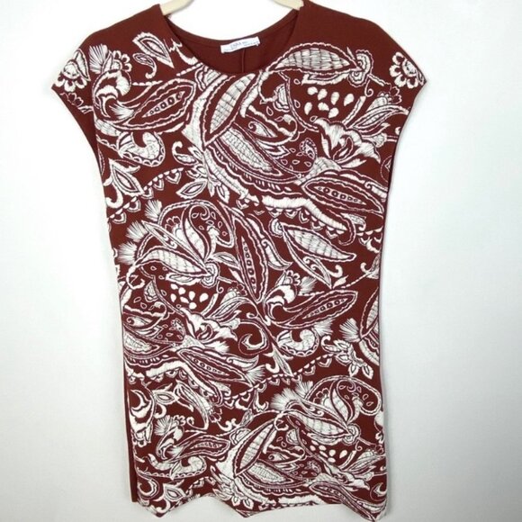 Zara Red Brown White Bohemian‎ Embroidered Shift Dress Size Small Short Boho S - Picture 6 of 9